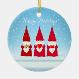 Adorno De Cerámica Gnomos de Navidad en azul claro