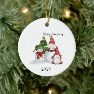 Adorno De Cerámica Gnomos de Navidad Muñeco de Nieve