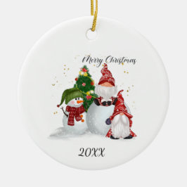 Adorno De Cerámica Gnomos de Navidad Muñeco de Nieve