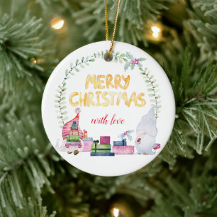 Adorno De Cerámica gnomos de navidades de acuarela