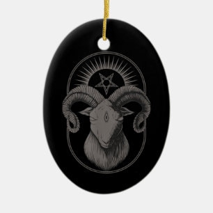 Adorno De Cerámica Goat Devil Pentagram Baphomet Satan Occult Satanic