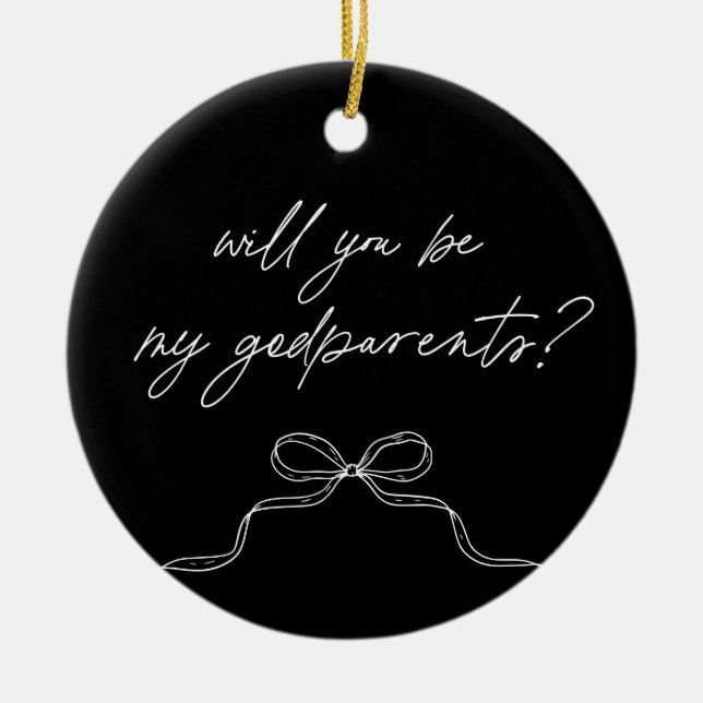 Adorno De Cerámica Godparents Black Handwritten Bow Proposal (Frente)