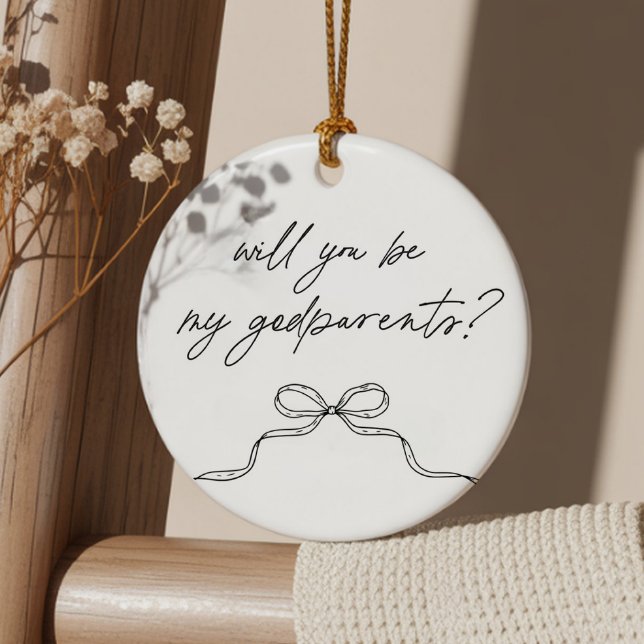 Adorno De Cerámica Godparents Handwritten Bow Proposal (Zazzle Godparents Handwritten Bow Proposal Ceramic Ornament (Front))