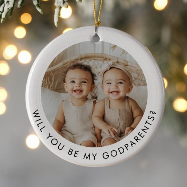 Adorno De Cerámica Godparents Photo Proposal Girl Boy Twins (Zazzle Godparents Photo Proposal Girl Boy Twins Ceramic Ornament (Front))