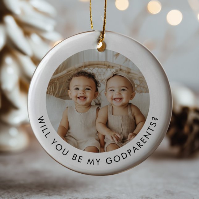 Adorno De Cerámica Godparents Photo Proposal Girl Boy Twins (Zazzle Godparents Photo Proposal Girl Boy Twins Ceramic Ornament (Front))