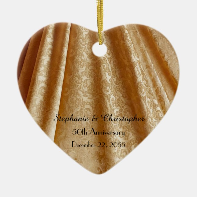 Adorno De Cerámica Gold 50th Wedding Anniversary Heart Shaped, Name,  (Frente)