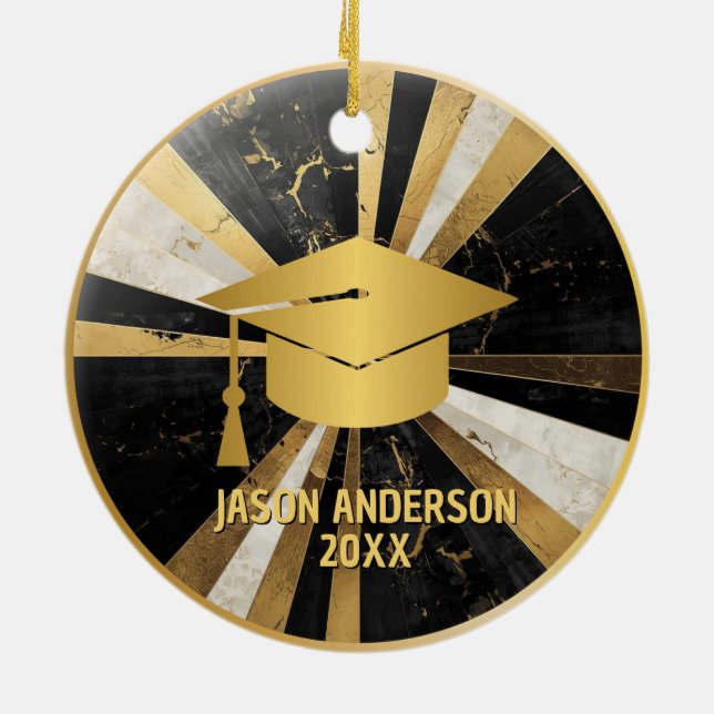 Adorno De Cerámica Gold and Black Custom Graduation Ornament (Atrás)