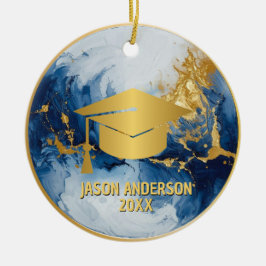 Adorno De Cerámica Gold and Blue Custom Graduation Ornament