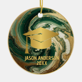 Adorno De Cerámica Gold and Green Custom Graduation Ornament