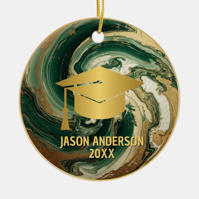 Adorno De Cerámica Gold and Green Custom Graduation Ornament (Frente)