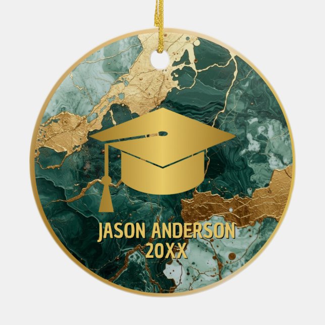 Adorno De Cerámica Gold and Green Custom Graduation Ornament (Atrás)
