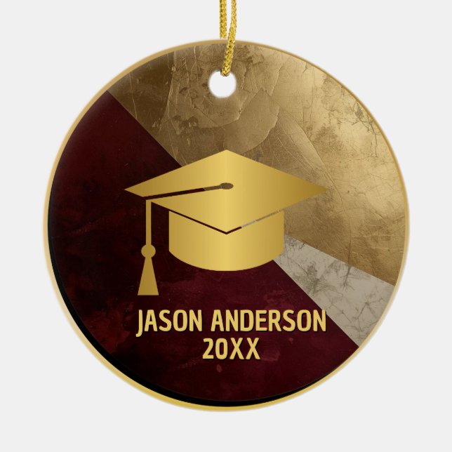 Adorno De Cerámica Gold and Maroon Custom Graduation Ornament (Frente)