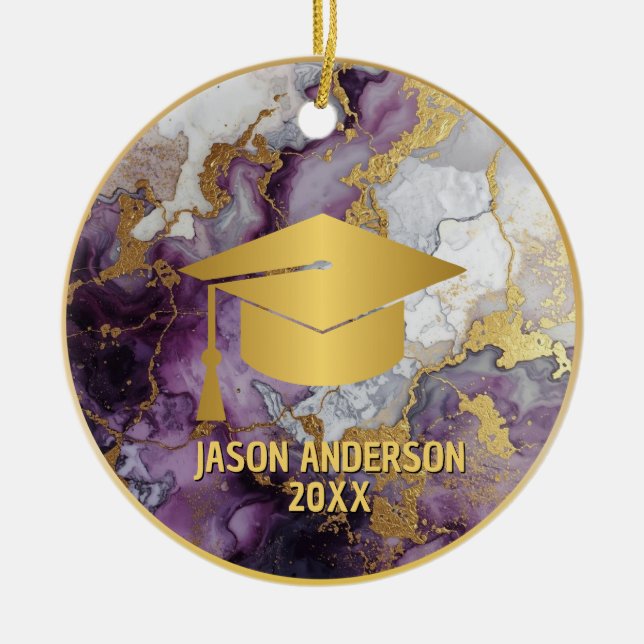 Adorno De Cerámica Gold and Purple Custom Graduation Ornament (Frente)