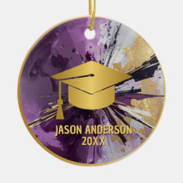 Adorno De Cerámica Gold and Purple Custom Graduation Ornament