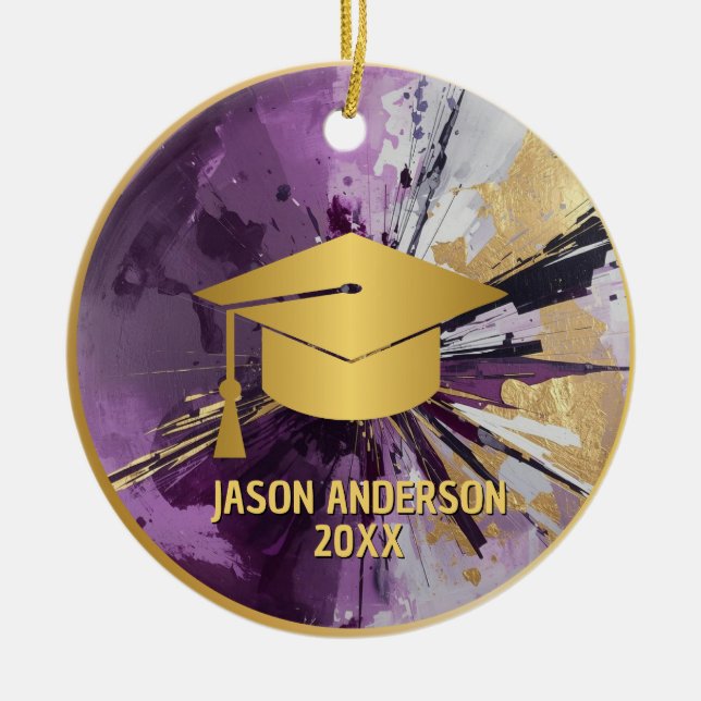 Adorno De Cerámica Gold and Purple Custom Graduation Ornament (Frente)
