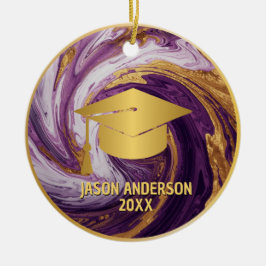 Adorno De Cerámica Gold and Purple Custom Graduation Ornament