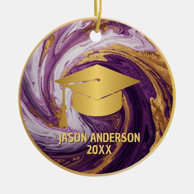 Adorno De Cerámica Gold and Purple Custom Graduation Ornament (Frente)