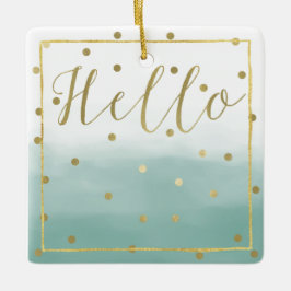 Adorno De Cerámica Gold Confetti Mint Watercolor Hola