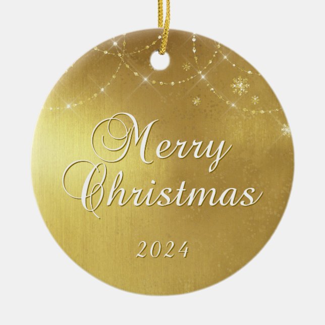 Adorno De Cerámica Gold Glam Merry Christmas Couple Photo (Frente)