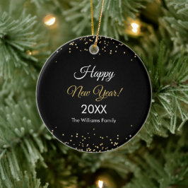 Adorno De Cerámica Gold Glitter Happy New Year Black