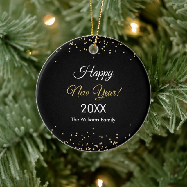 Adorno De Cerámica Gold Glitter Happy New Year Black (Árbol)