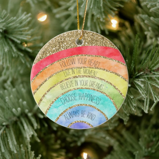 Adorno De Cerámica Gold Glitter Inspirational Quotes Rainbow  (Árbol)