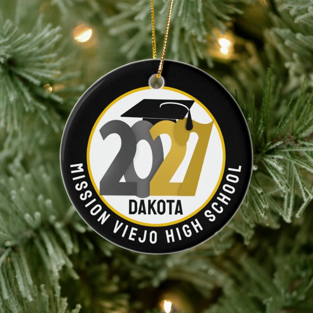 Adorno De Cerámica Gold Gray Class of 2027 Photo Graduation (Árbol)