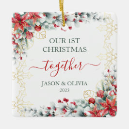 Adorno De Cerámica Gold Holly Greenery Floral 1 Navidades juntos