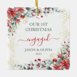 Adorno De Cerámica Gold Holly Greenery Floral 1er Navidades compromet