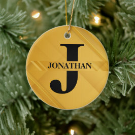 Adorno De Cerámica Gold Intersecting Initial Letter Name Typography