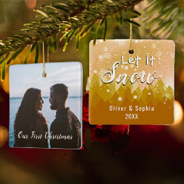 Adorno De Cerámica Gold Let the Snow First Christmas Photo