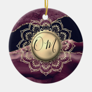 Adorno De Cerámica Gold Lotus OM Mandala Lavender Marble