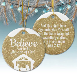 Adorno De Cerámica Gold Manger Baby Jesus Scripture Xmas Decor ⛪️ 🎄