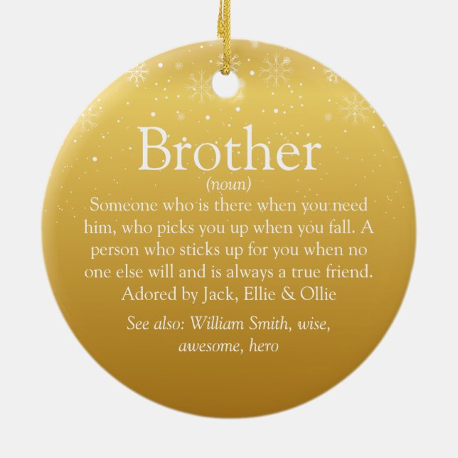 Adorno De Cerámica Gold Merry Christmas Guay Fun Brother Definition (Atrás)