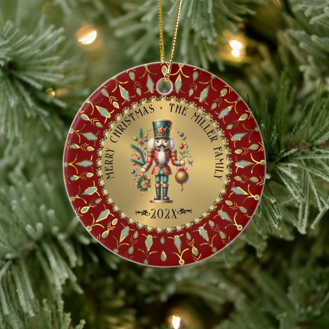 Adorno De Cerámica Gold Red White Diamonds Christmas Nutcracker (Árbol)