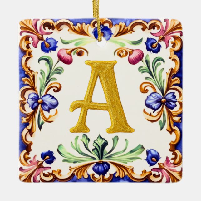 Adorno De Cerámica Golden Alphabet – Letter A (Anverso)