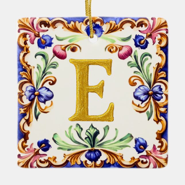 Adorno De Cerámica Golden Alphabet – Letter E (Anverso)