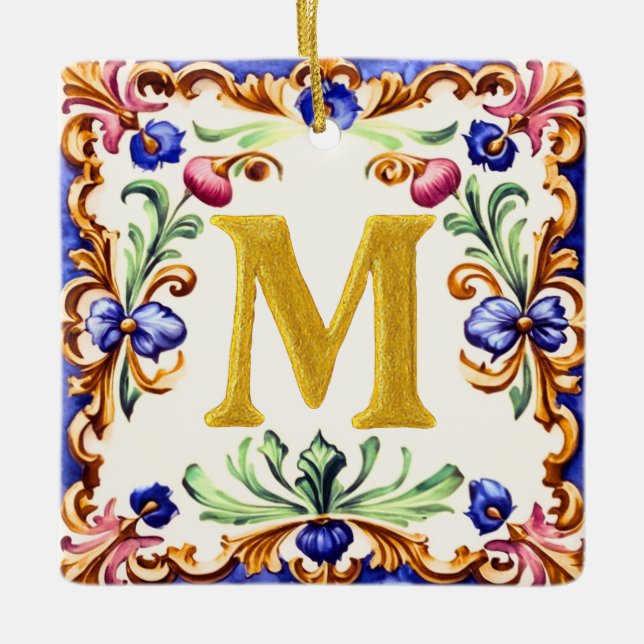 Adorno De Cerámica Golden Alphabet – Letter M (Anverso)
