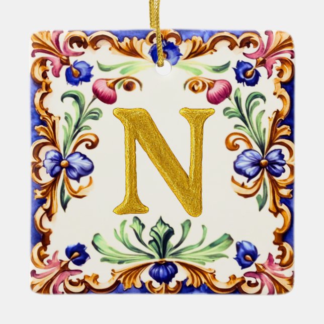 Adorno De Cerámica Golden Alphabet – Letter N (Anverso)