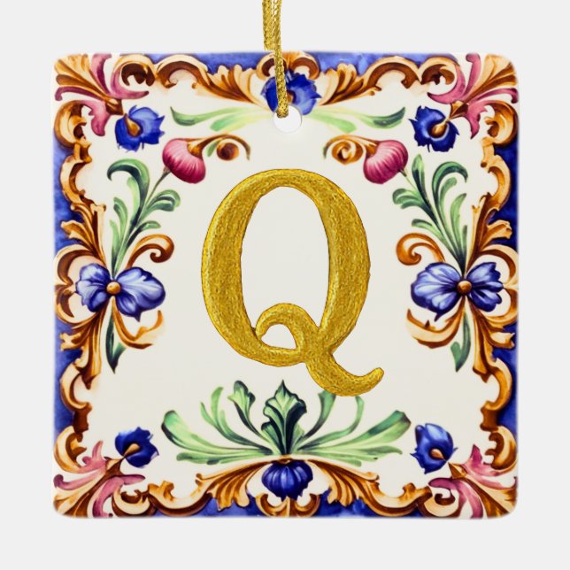 Adorno De Cerámica Golden Alphabet – Letter Q (Anverso)