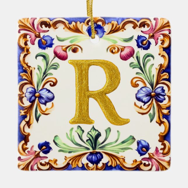 Adorno De Cerámica Golden Alphabet – Letter R (Anverso)