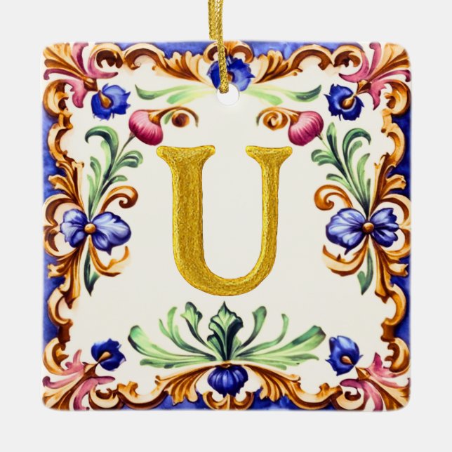 Adorno De Cerámica Golden Alphabet – Letter U (Anverso)