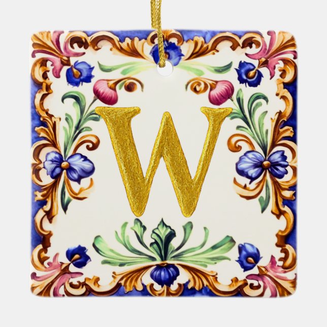 Adorno De Cerámica Golden Alphabet – Letter W (Anverso)