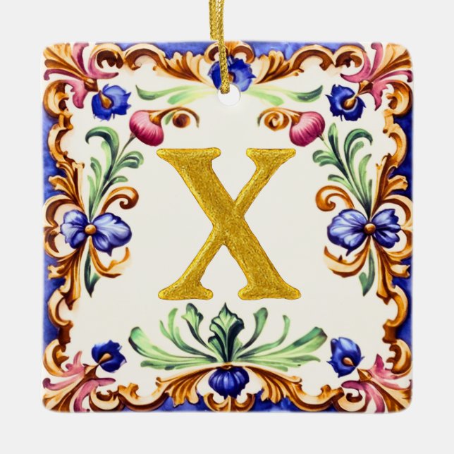 Adorno De Cerámica Golden Alphabet – Letter X (Anverso)