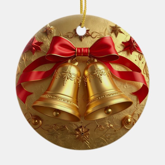 Adorno De Cerámica Golden Bells Holiday Ornament (Frente)