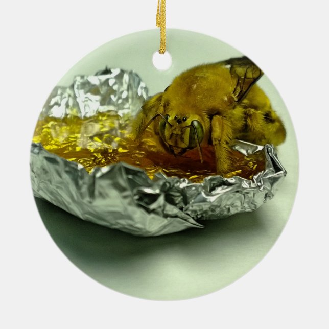 Adorno De Cerámica Golden Bumble Bee Eating Honey (Atrás)