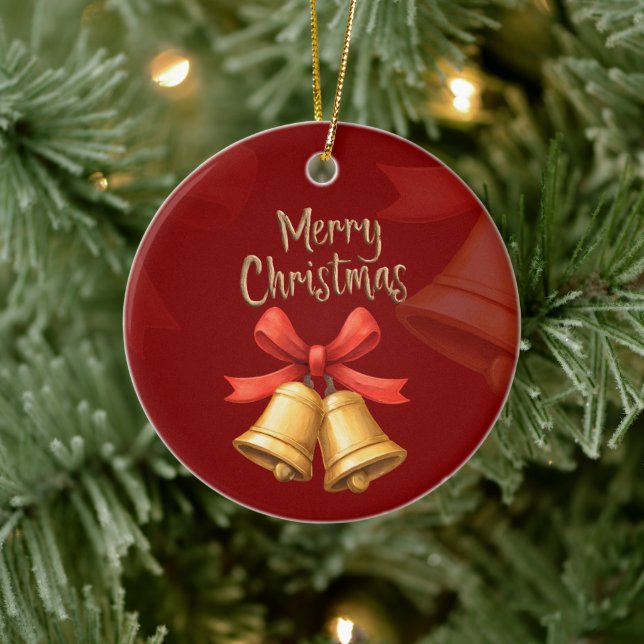 Adorno De Cerámica Golden Christmas Bells Red Holiday Art (Árbol)