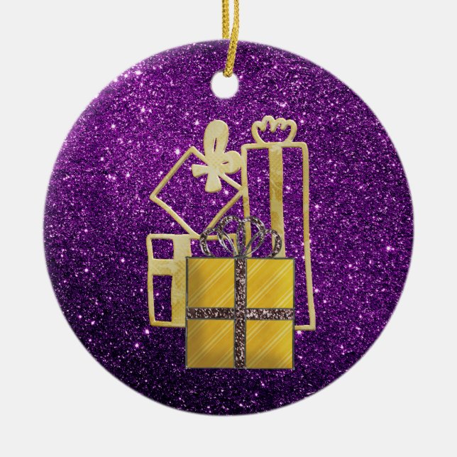 Adorno De Cerámica Golden Christmas presenta al Purpurina Purple Faux (Frente)