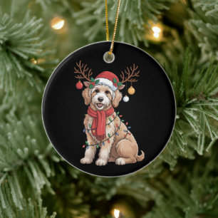 Adorno De Cerámica Golden Doodle Precioso Reno Árbol de Navidad