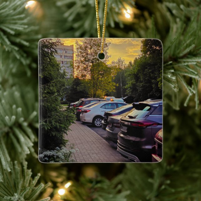 Adorno De Cerámica Golden Dusk City Ornament – Customizable (Árbol)